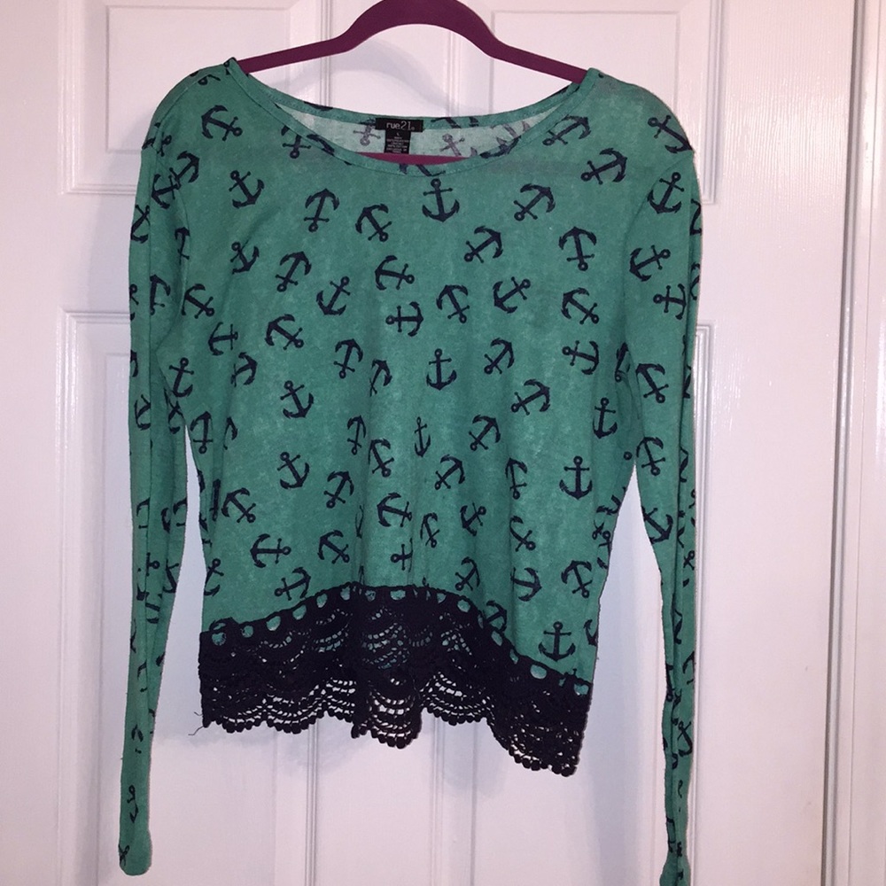 RUE21 long sleeved shirt.  Green & Navy size L